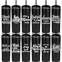 Gejoy 12 Pcs Employee Appreciation Gifts 16 oz Skinny Tumblers Thank You Gifts Matte Plastic Tumblers with Lids and Straws Reusable Travel Cups for Coworker Staff Teacher (Black)