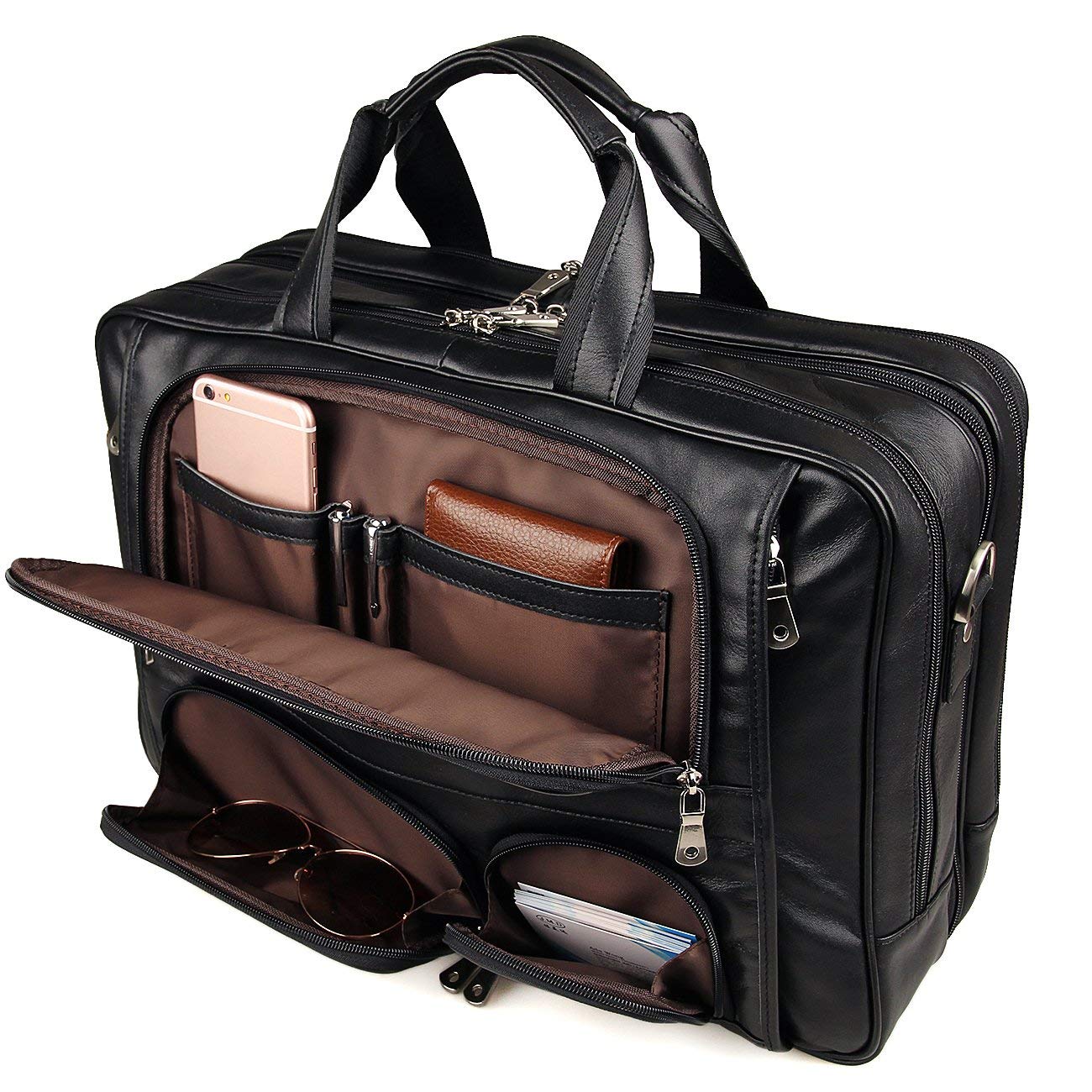 Augus Business Travel Briefcase Genuine Leather Duffel Bags for Men Laptop Bag fits 15.6 inches Laptop