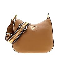 Prada Women's Tan Leather Medium Web Stripe Strap Crossbody Bag 1BC166