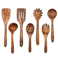 Wooden Spoons for Cooking 7-Piece, Kitchen Nonstick Bamboo Cooking Utensils  Set, Durable and Healthy Bamboo Wooden Spatula Spoon for Cooking, Eisinly