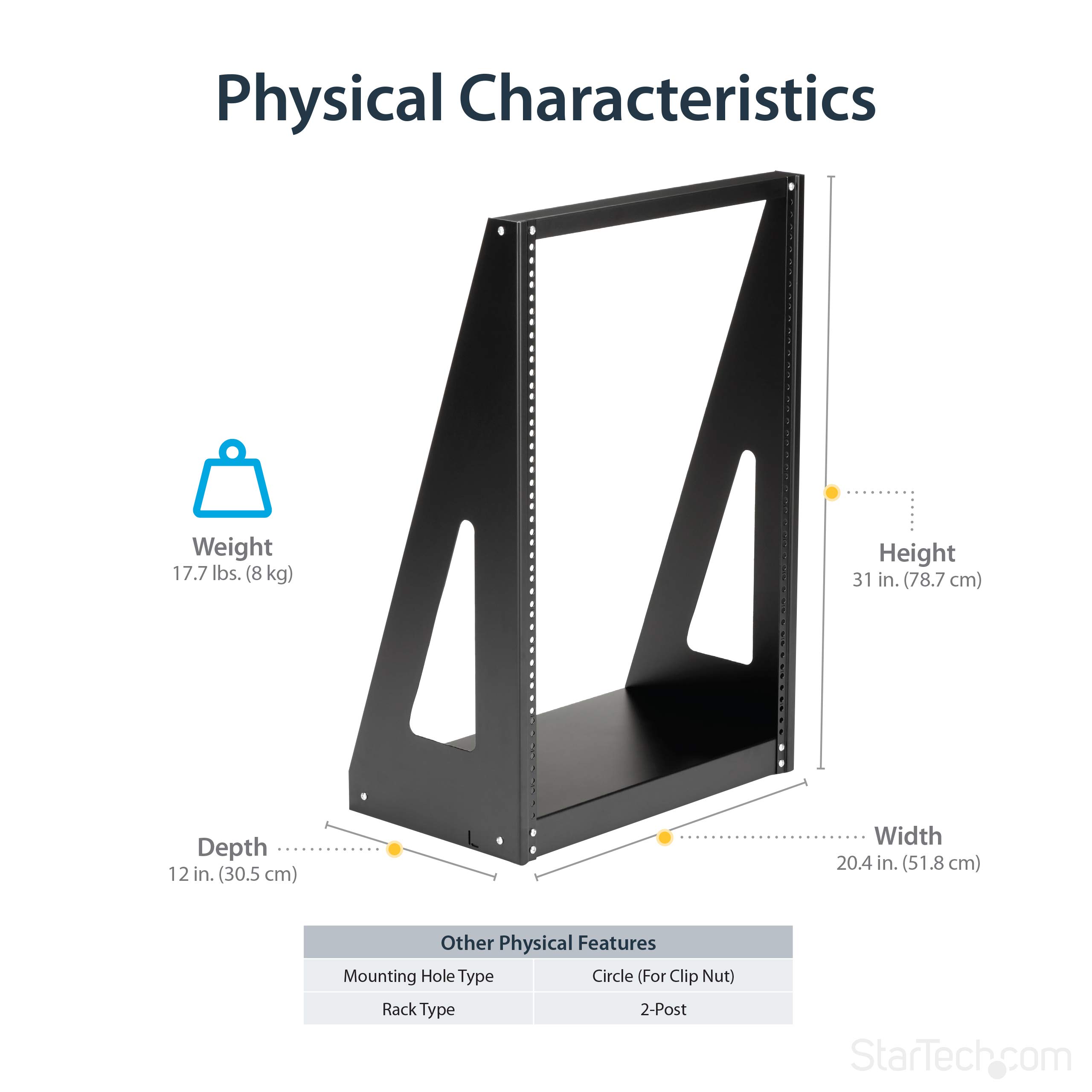 StarTech.com 2-Post 16U Heavy-Duty Desktop Server Rack, Small Open Frame 19in Computer Rack, Compact Network Rack for AV / Studio / Data / IT Equipment, Two-Post Home/Office Rack, TAA (2POSTRACK16)