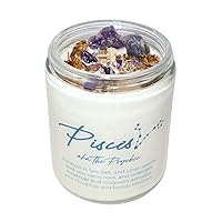 PISCES Zodiac Crystal Candle, Sea Minerals Scented, Bloodstone, Amethyst Crystals, Mugwort, February March Birthday Gift, Handmade Astrology Candles for Sun Moon Rising Signs (16oz Jar)