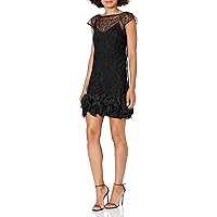 GUESS Short Sleeve Cocktail Dress with Lace Overlay