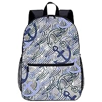 Marine Seaweed and Anchors 17 Inch Laptop Backpack Large Capacity Daypack Travel Shoulder Bag for Men&Women