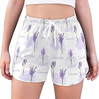 Women's Athletic Shorts Lavender Bouquets Workout Running Gym Quick Dry Liner Shorts with Pockets
