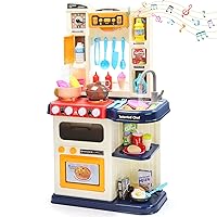 CUTE STONE Play Kitchen, Kids Kitchen Playset with Real Sounds & Lights, Pretend Play Food Toys, Play Sink, Cooking Stove with Steam, Toddler Kitchen Toy Gift for Boys and Girlis (Blue)