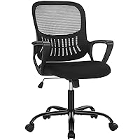 Sweetcrispy Office Computer Desk Managerial Executive Chair, Ergonomic Mid-Back Mesh Rolling Work Swivel Chairs with Wheels, Comfortable Lumbar Support, Comfy Arms for Home,Bedroom,Study,Student,Black