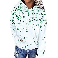 EFOFEI Womens St. Patrick's Day Irish Shamrock Printed Green Hoodie Long Sleeve Sweatshirt Top