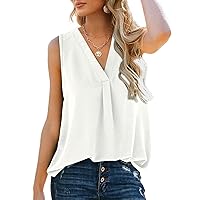 Tank Tops for Women Loose Fit V Neck Summer Blouses and Tops Dressy Casual White XXL