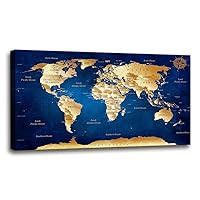 Wall Art blue map of the world Painting Ready to Hang -20
