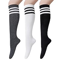 Senker Fashion Women's Knee High Socks, Althletic Socks Casual Cotton Stripes Knit Long Outdoor Sport Socks for Women