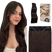Invisible Wire Hair Extensions Real Human Hair 18 Inch Dark Brown Fish Line Hair Extensions with Clips Adjustable Straight Remy Wire Extensions with Transparent for Women,#02,95g