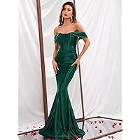 Fall Dresses for Women 2023 Off Shoulder Mermaid Hem Prom Dress Dresses for Women (Color : Dark Green, Size : X-Large)