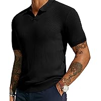 PJ PAUL JONES Mens Polo Shirts Short Sleeve Casual V Neck Ribbed Textured Knit Polo Shirt