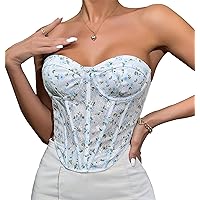 FEOYA Women Floral Corset Top Sexy Vintage Bodice Overbust Bustier Crop Tank Top Y2K Going Out Party Clubwear