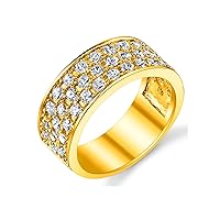 Metal Masters Co. Sterling Silver 925 14K Gold Mens Wedding Band Engagement Ring 3 Row Cubic Zirconia CZ 9MM