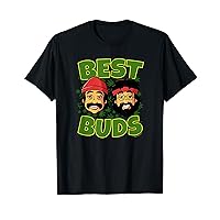 Cheech & Chong Best Buds Cartoon Heads Weed Background T-Shirt