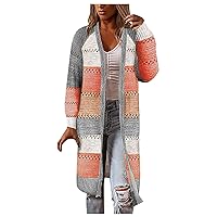 Women Hollow Knitted Cardigan Lightweight Oversized Outerwear Hollow Out Sweater Color Block Coat Winter Jacket Orange