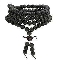 MILAKOO Natural Lava Rock Stone 108 Buddhist Prayer Beads Tibetan Mala Bracelet Necklace…