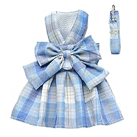 Plaid Dog Dress Bow Tie Harness Leash Set for Small Dogs Cats Girl Cute Princess Dog Dresses Spring Summer Puppy Bunny Rabbit Clothes Chihuahua Yorkies Pet Outfits