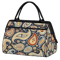 Travel Duffel Bag, Sports Tote Gym Bag, Paisley Ethnic Flower Overnight Weekender Bags Carry on Bag for Women Men, Airlines Approved Personal Item Travel Bag for Labor and Delivery