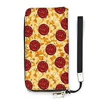 Pepperoni Pizza with Tomatoes Wristlet Wallet Leather Long Card Holder Purse Slim Clutch Handbag for Women