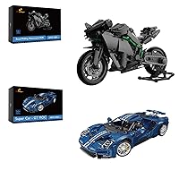 JMBricklayer H2R Motorcycle Building Block Sets 60119 & Classic Blue Supercars 1:8 Model MOC Toy Building Sets 60115