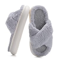 MEJORMEN Women Fluffy House Slippers,Furry Cross Band Open Toe House Shoes,Ultra Cozy Memory Foam Slippers,Non-slip Thick Sole Indoor Outdoor Slippers