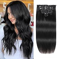 Clip in Hair Extensions 16inch Real Human Hair, 7pcs 100g Black Hair Extensions Clip In Human Hair Double Weft, Soft Straight Unprocessed Hair Extensions Real Human Hair Full Head (#1B Black, 16 Inch)