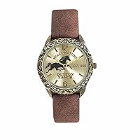 Accutime Women's Yellowstone: The Antic Gold Analog Quartz Wrist Watch with Metal Links, Black Faux Leather Female, Adult All Ages (Model: YLW5007AZ)