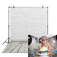 Allenjoy Fabric 5x7FT White Brick Wall with Wooden Floor Photography Backdrop Photo Background Prop for Newborn Baby Photoshoot Photographer
