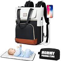 Lekereise Diaper Bag Backpack, Large Diaper Bag Tote for Baby Girl Boy, Baby Bags with Changing Pad and with 1 Storage Bag, Black
