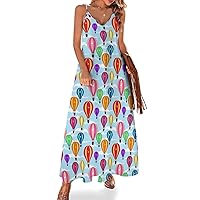 Colorful Hot Air Balloon Women's Sling Dress Casual Loose Swing Dress Long Maxi Dresses for Beach Party 2XL