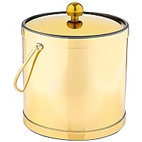 Kraftware Mylar Ice Bucket Polished Brass Color with Metal Lid, Double Wall Construction, Made in U.S.A.