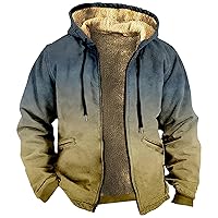 Mens Winter Coat With Hood Fleece Zip Up Coat Thermal Heavy Windbreaker Casual Vintage Oversized Jacket