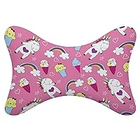 Unicorn Ice Cream Rainbow Car Headrest Pillow 2pcs Memory Foam Neck Pillow Neck Support Pillow for Camping and Traveling