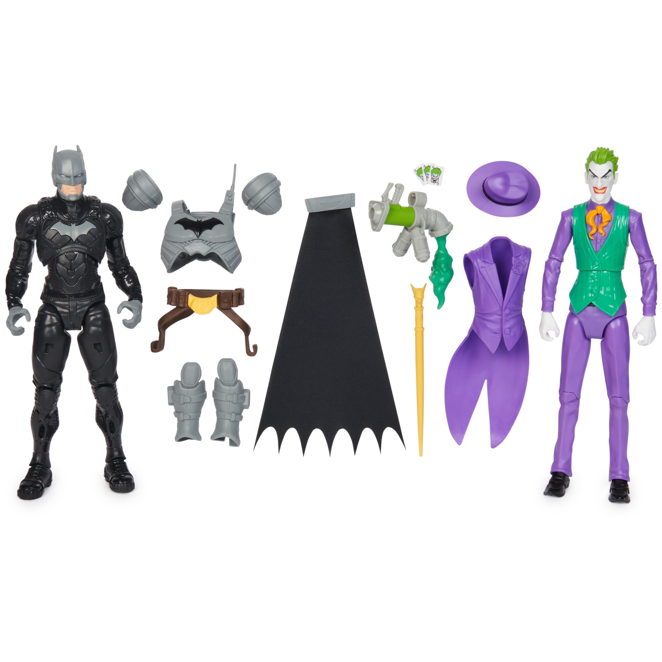 DC Comics, Batman Adventures, Batman vs The Joker Action Figures Set, 2 Figures, 12 Armor Accessories, 12-inch Super Hero Kids Toy for Boys & Girls