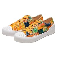 Women's Low-Top Canvas Sneakers Casual Lace-Up Shoes with Water Resistant Art Painting Soft Comfortable Walking Flats