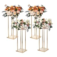 VEVOR 4PCS Gold Metal Column Wedding Flower Stand, 31.5inch High With Metal Laminate, Vase Geometric Centerpiece Stands, Cylindrical Floral Display Rack for Events Reception, Party Road Leads