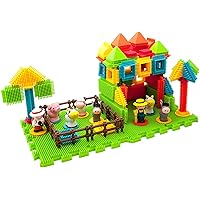 PicassoTiles Construction Building Blocks Toy Set 116pcs+100pcs, with Idea Book, 4 Action Figure Characters, 4 Decorative Eyes, Farm Theme Set STEAM Learning Kit Playset Dish Washer Safe for Boys Girl