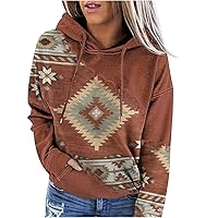 DOLKFU Womens Western Aztec Geometric Hoodie Ethnic Graphic Pullover Sweater Long Sleeve Sweatshirt Shirts Vintage Casual Top