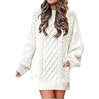 Selling! Chunky Sweater Pullover Dress Women Trendy Cable Jumper Dresses Solid Loose Long Sleeve Fall Winter Mini Dress Vestidos Tipo Sueter White