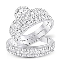 The Diamond Deal 14kt White Gold His Hers Round Diamond Solitaire Matching Wedding Set 2 Cttw