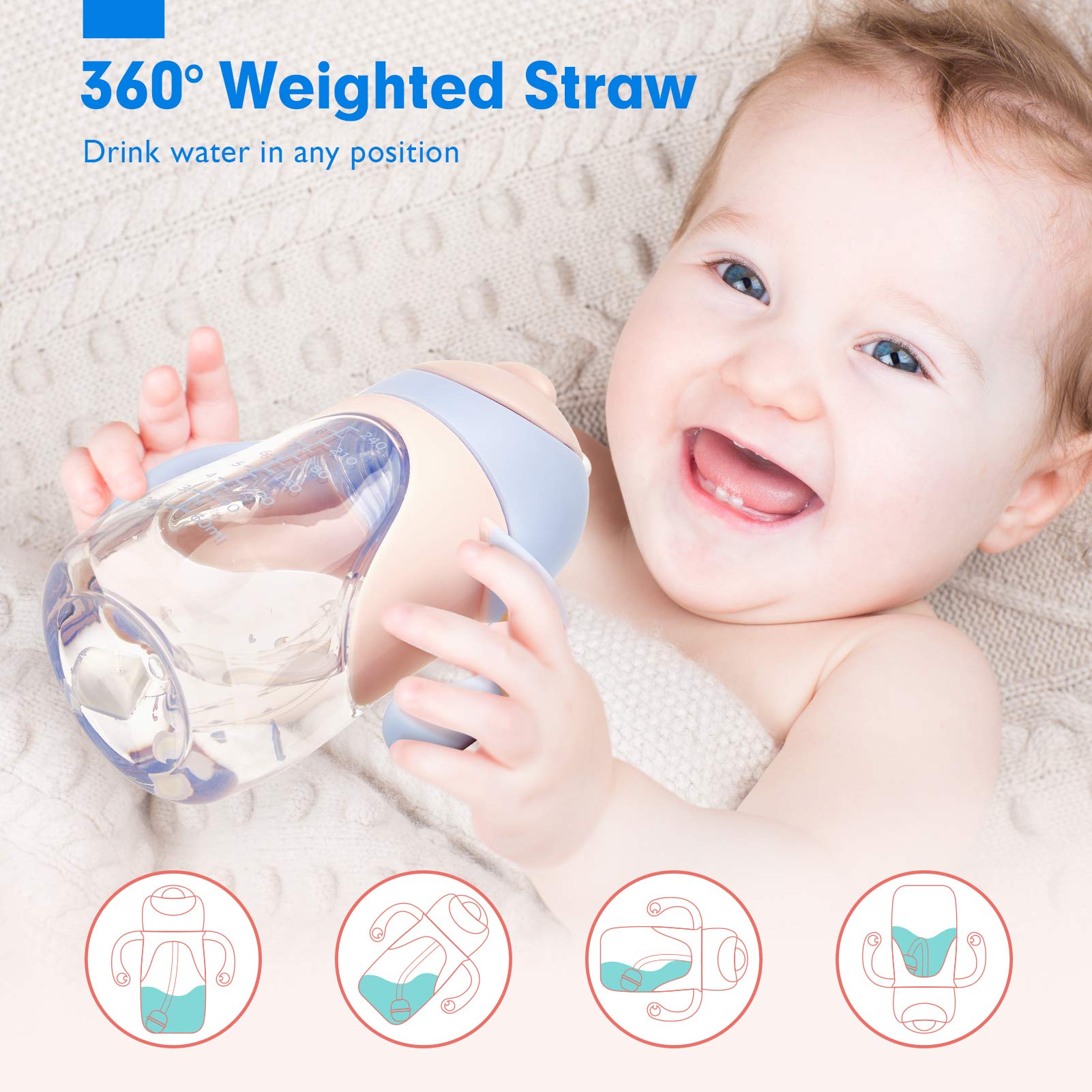 Sippy Cups for Baby 6+ Months Unicorns Sippy Cup for 1+ Year Old - 2 in 1 Spout & Straw Baby Sippy Cups 6-12 months Toddler No Spill Transition Weighted Straw Sippy Cup - 8 oz. (1 Cup with 2 Nipples)