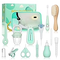 Baby Healthcare and Grooming Kit - Nursery Essentials Baby Registry Shower Gift for Newborns Infants Toddlers Boys Girls 13pcs - Green