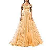 Cold Shoulder Sequin Prom Dresses Sparkly Tulle Long Ball Gowns Formal Evening Party Gown