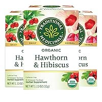 Traditional Medicinals Organic Hawthorn & Hibiscus Herbal Tea, Promotes Heart Health, (Pack of 3) 48 Tea Bags Total