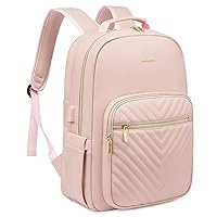 LOVEVOOK Laptop Backpack for Women, Faux Leather Business Work Backpack Purse, Vintage Travel Backpack with USB Charging Port, Waterproof Professor Nurse Bag Laptop Daypack, Pink
