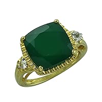 Carillon Green Onyx Cushion Shape 4.8 Carat Natural Earth Mined Gemstone 10K Yellow Gold Ring Unique Jewelry for Women & Men