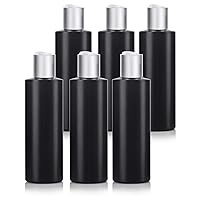 JUVITUS 8 oz Black Squeeze Cylinder Plastic Bottle with Silver Smooth Disc Caps (6 Pack)